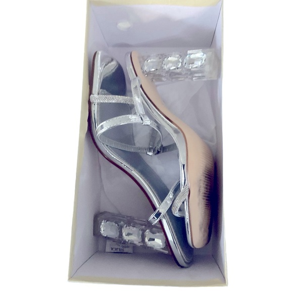 🆕Transparent Crystal High Heels Leather Rhinestone Strappy Open Evening Shoe - Picture 4 of 6